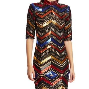 Alice + Olivia Inka Chevron Sequin Sheath Dress